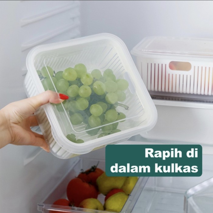 BP12 Wadah Baskom Peniris Sayur Keranjang+Tutup Pengering Multifungsi