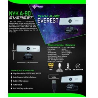 Webcam nyk nemesis wired usb 2.0 1080p 30fps autofocus for zoom obs live streaming everest a90 - Camera pc cpu full hd a-90