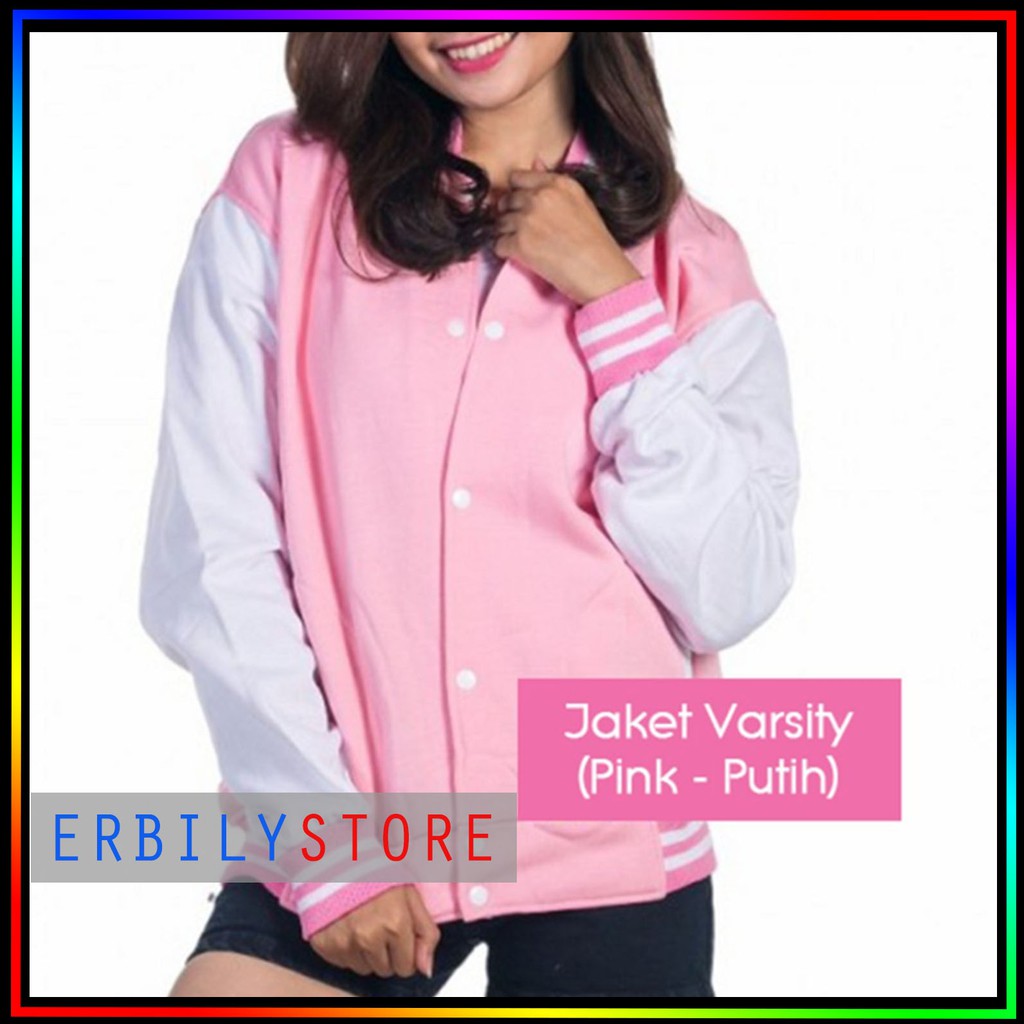 Jaket Varsity Baseball Pink Putih