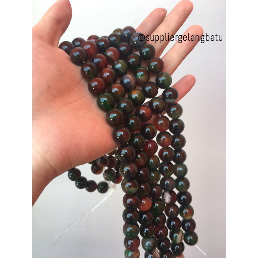 batu manau loreng ginggang hijau oren merah manao mangga 14mm natural bahan fashion gelang kalung