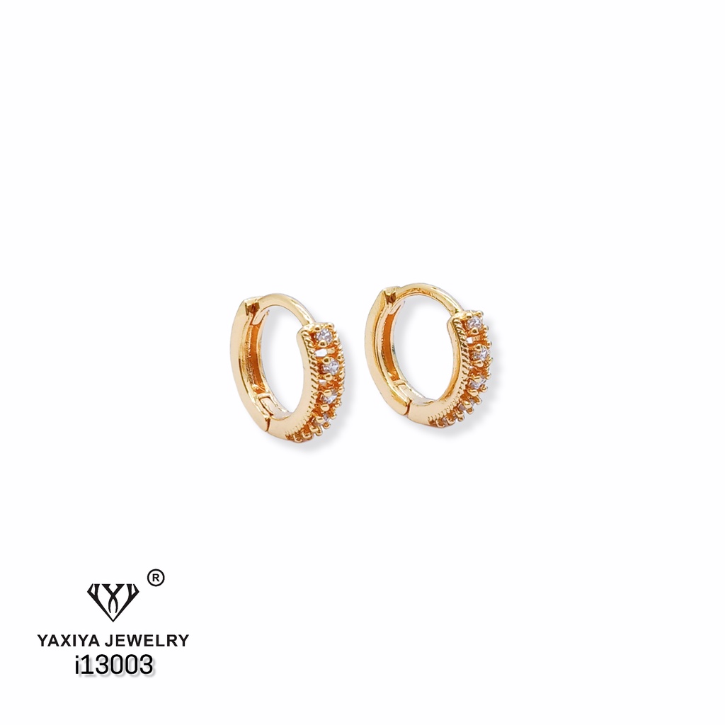 Yaxiya Anting Wanita Klip Jepit Mata Baris Perhiasan Lapis Emas 18k 011-1