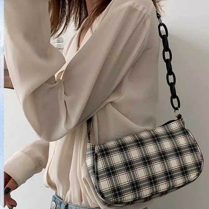 BURBERRY BAG Tas Motif Kotak-Kotak /Baguette Bag - SHOULDER BAG Wanita - TAS Sling Bag WANITA KOREA