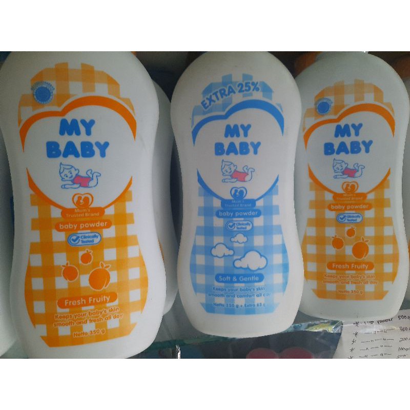 bedak tabur my baby powder 500g 350g 50g 150+38g 50g soft fresh fruity