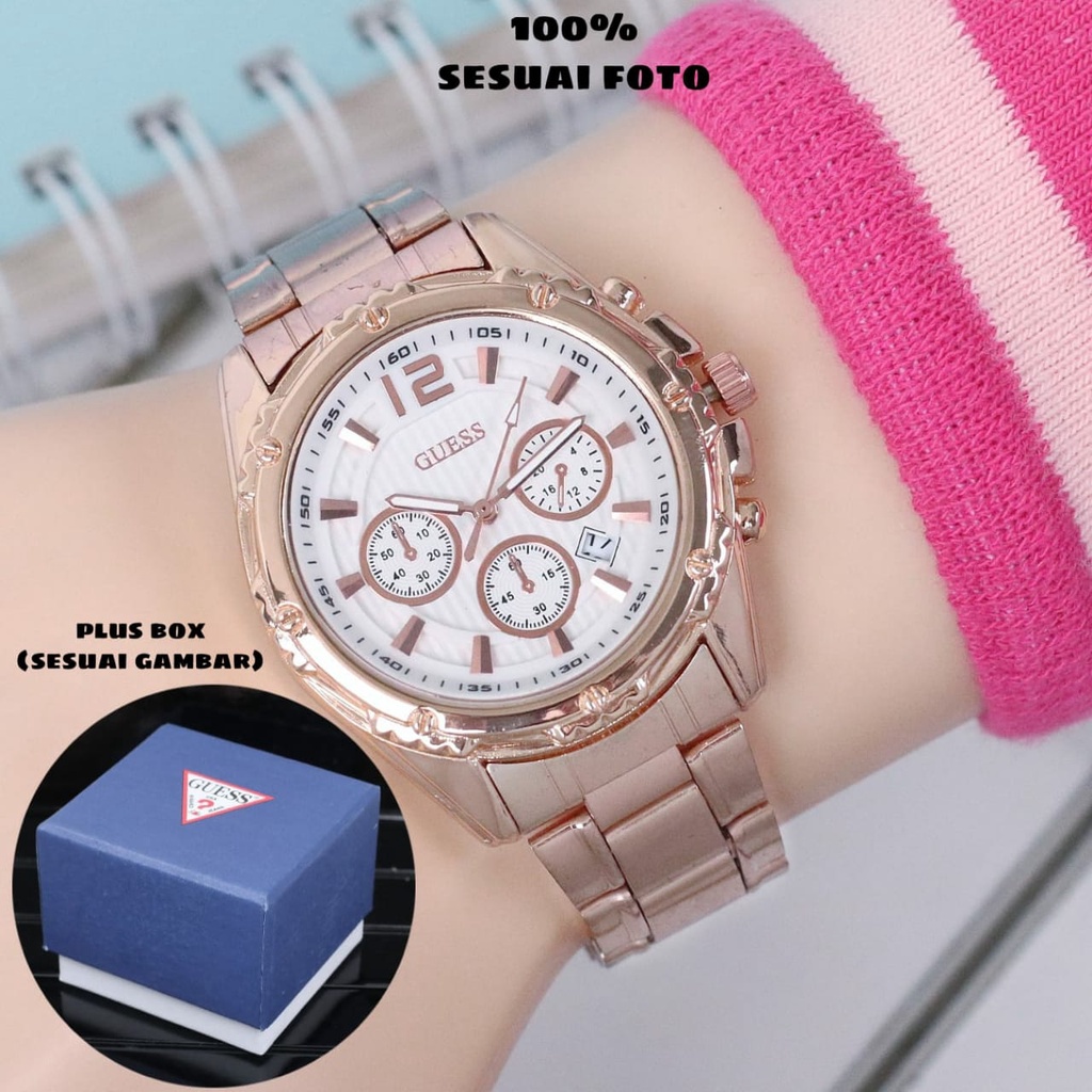 PREMIUM - Jam Tangan Wanita Size Besar diameter 4cm Analog Rantai WR + Box
