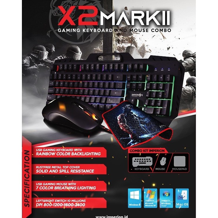 IMPERION COMBO KEYBOARD MOUSE GAMING X2 MARKII BUNDLE + HEADSET GAMING HS-G35 Plutonium Imperion