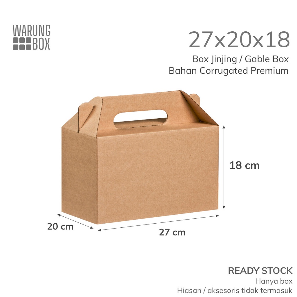 

Box Jinjing 5 pcs uk 27 x 20 x 18 cm Kardus Tenteng | Dus Parcel | Gable Box