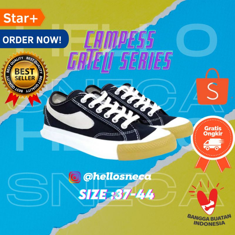 SEPATU CAMPESS GATELLI SERIES BLACK GUM LOW ORIGINAL CAMPES BKN CAMPUSS COMPASS VENTELA PUBLIC BASIC