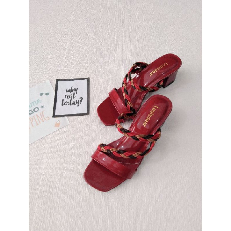 SALE... SALE... LOUISDEAR sendal heel 5 cm bahan glossy tapak tahu pelangi h13