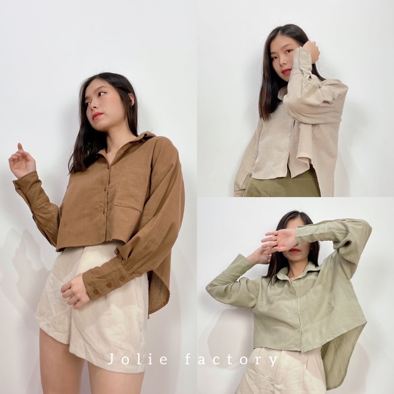 ZOEY CROP 1006 | Kemeja Linen Crinkle Premium | Kemeja wanita