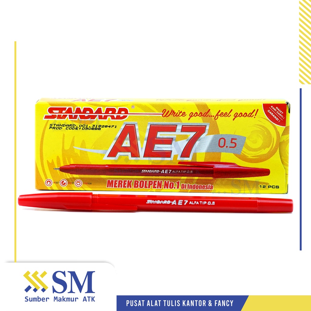 (PAK) PULPEN / BALLPOINT STANDARD AE7 MERAH ISI 12
