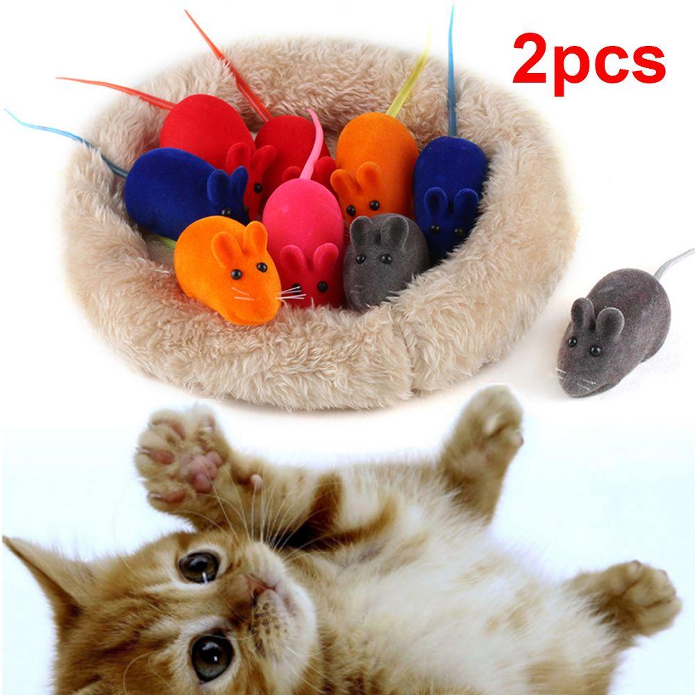 Top 2pcs Tikus Palsu Lucu Warna Random Perlengkapan Hewan Peliharaan Mencicit Tidak Berisik