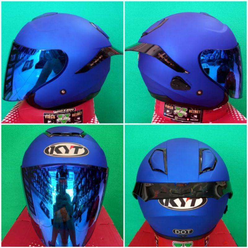 KYT KYOTO BLUE DOFT PAKET GANTENG VISOR IRIDIUM BLUE + SPOILER