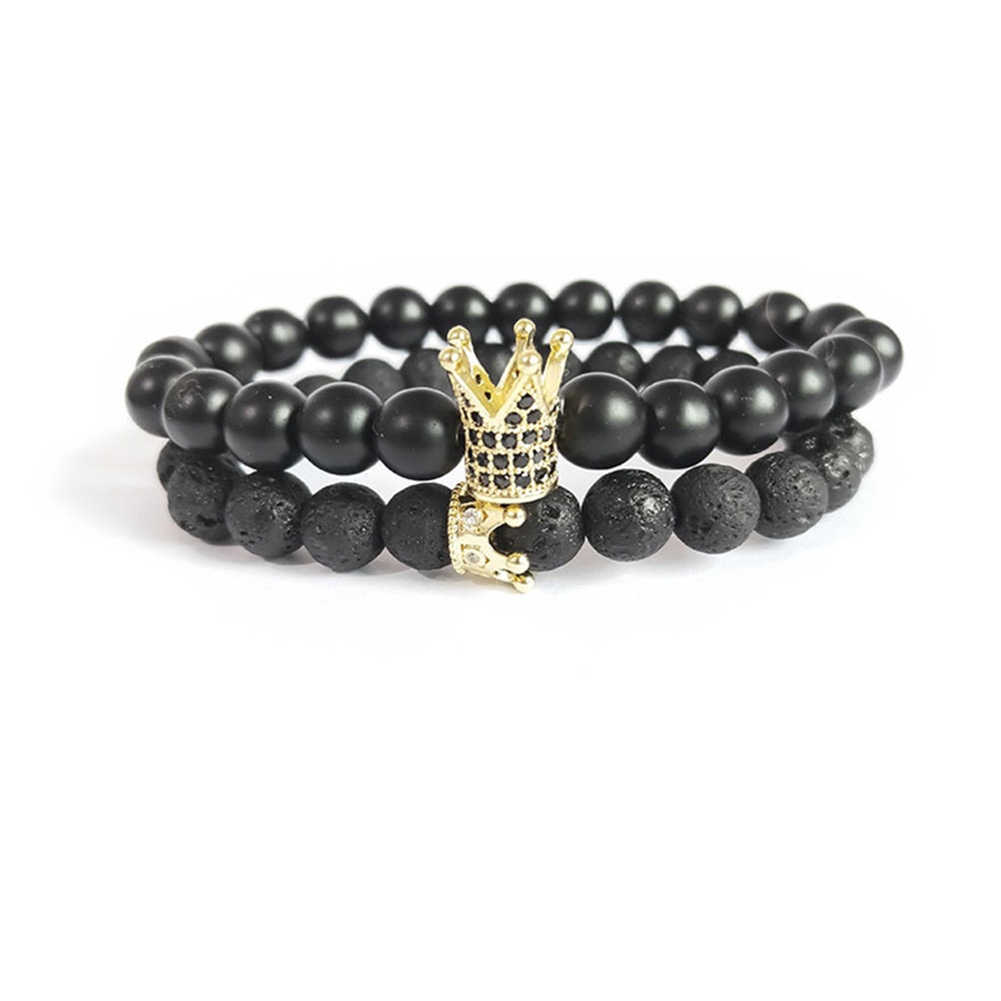 Hu Hu Hu Hu Hu Alat Bantu Pasang Kacamata♡ 2pcs Gelang Manikmanik Batu Alam Bandul Desain Mahkota Menarik Elastis Untuk Priawanita