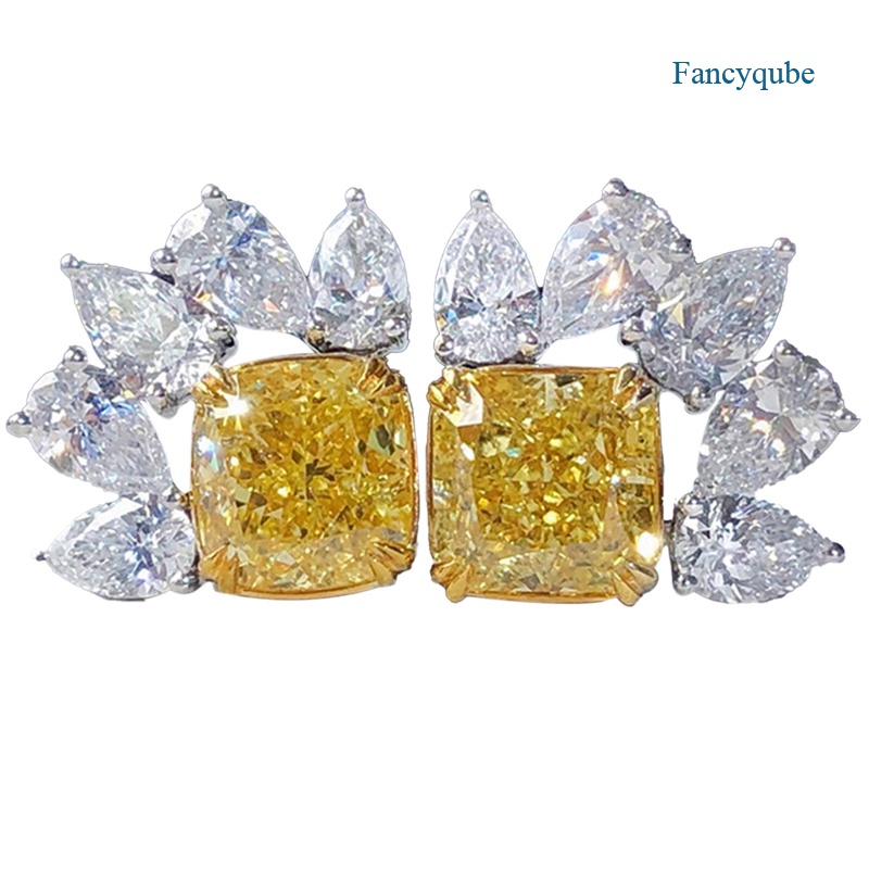 Anting Stud Cubic Zirconia Kecil Warna Kuning / Putih Untuk Wanita