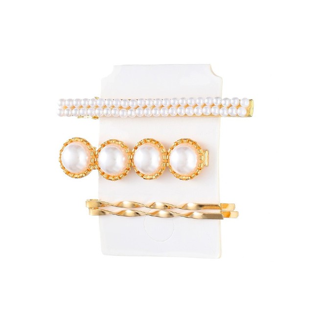 LRC Jepit Rambut Fashion Gold Pearl Hair Clip Set F90437