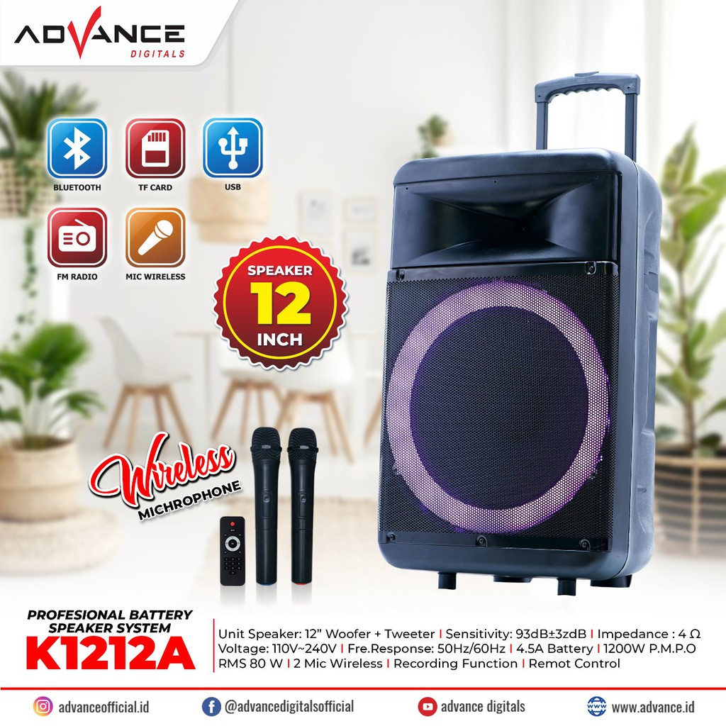 Speaker Advance K1212A Bluetooth USB 12 inch