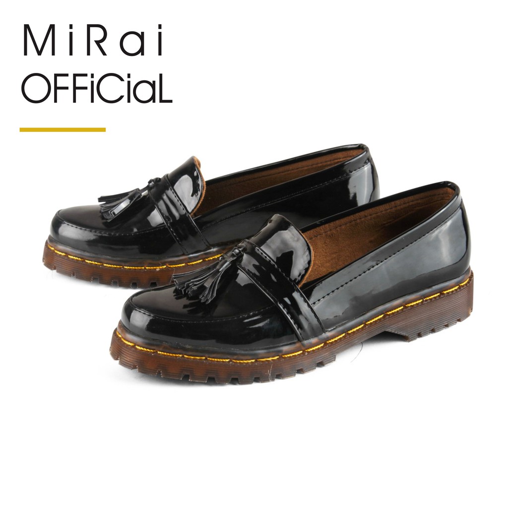 Sepatu Wanita Loafers Basic Sol Anti Slip Jahitan Asli Hitam