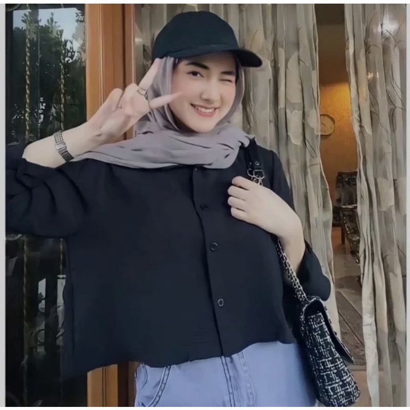 Kemeja crop crinkle airflow kemeja croptop wanita kemeja crinkle baju atasan wanita