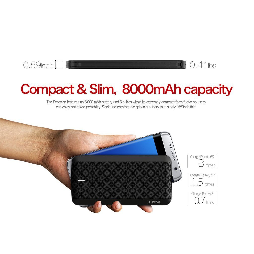 IWALK UBT8000X Scorpion Power Bank 8000mAh Built-in Cable