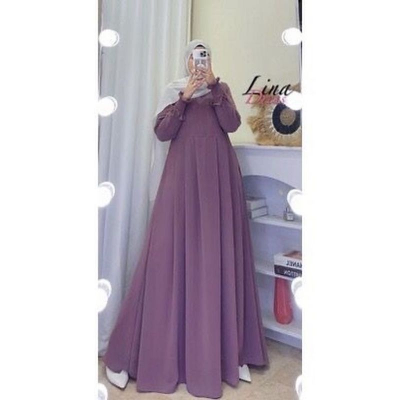 Dress Muslim. Pakaian Wanita. Dress ceruty. Lina Dress. Baju Syari