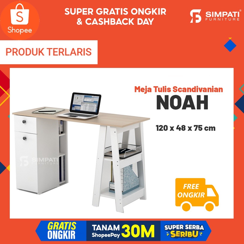 Meja Tulis / Meja Belajar Scandinavia Noah GRATIS ONGKIR DAN RAKIT JABODETABEK