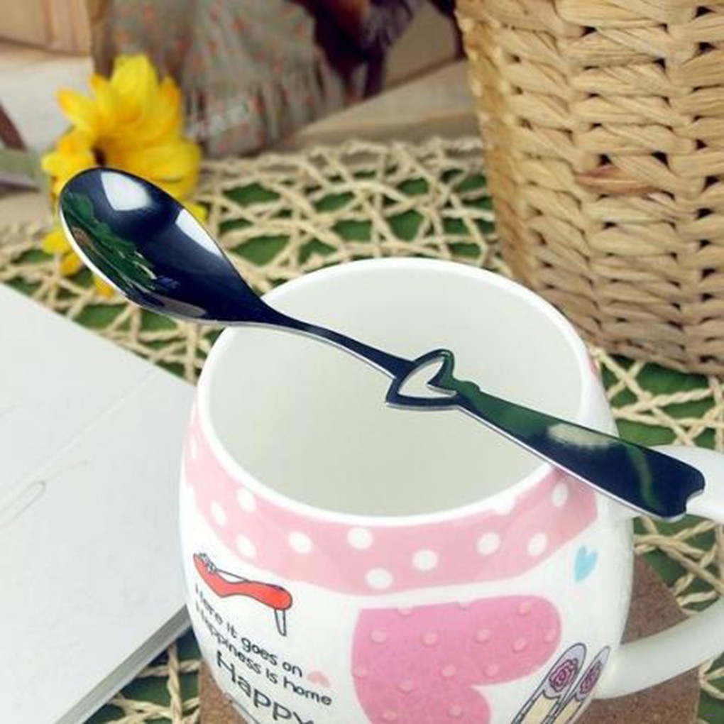 [READY STOCK] Hollow Heart Long Handle Stainless Steel Tea Coffee Stir Spoon Desserts Snacks Dinnerware Porcelain Teaspoon