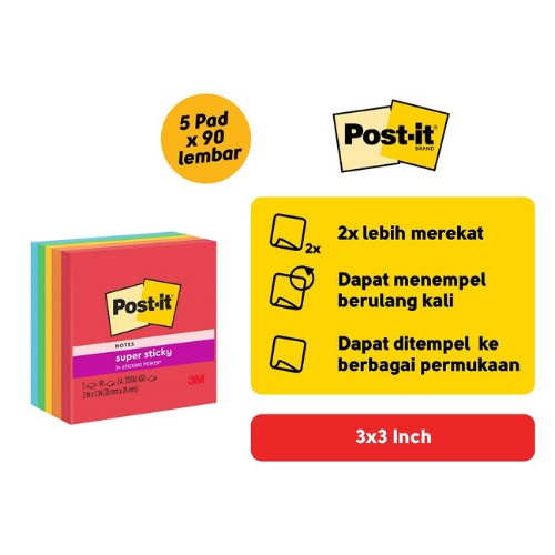 

Post-it Super Sticky Notes Playful Primaries 654-5SSAN / 5 Pad 3x3