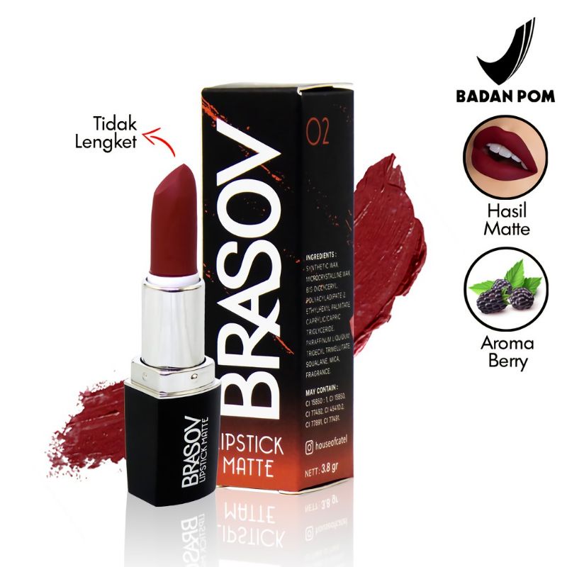 Brasov Lipstick Matte 3.8 g - Lipstik Putar | Lipstik Mate Halal