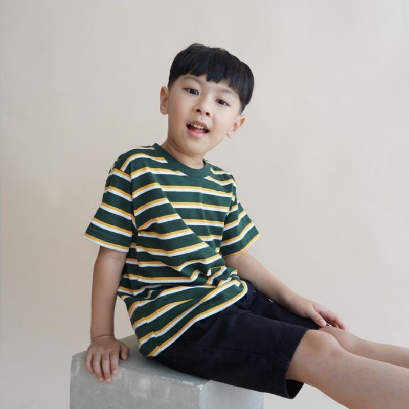 Kaos Anak Stripe Motif 3 Garis Warna , Cotton Combed