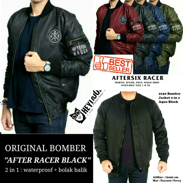 LUXURY JAKET BOMBER AFTER RACER ORIGINAL PARKA PRIA BOLAK BALIK PARASUT HODIE   Hitam Unik