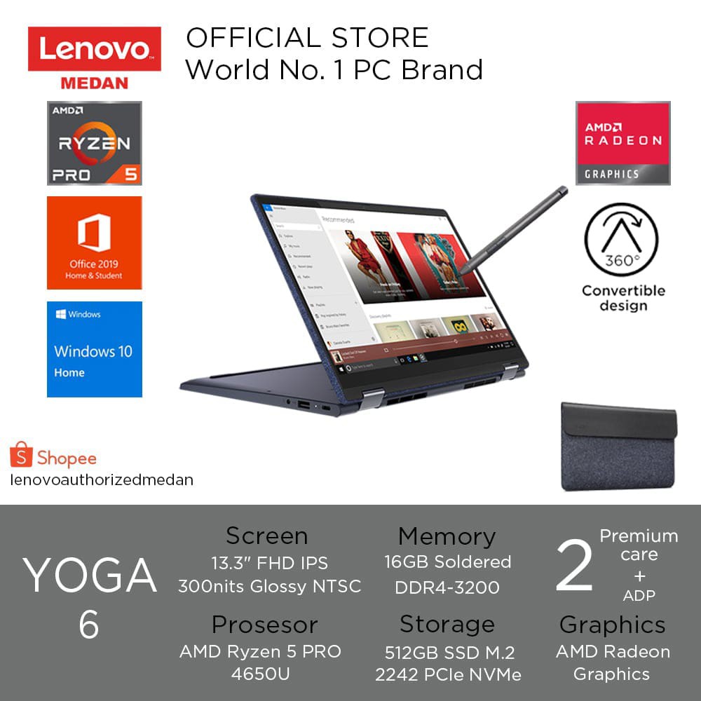 Lenovo Yoga 6 13ARE05 54ID,AMD R5 Pro-4650U/16GB/512GB/W10+OHS/Fabric/2Y+ADP/13.3”FHD IPS Touch +Pen