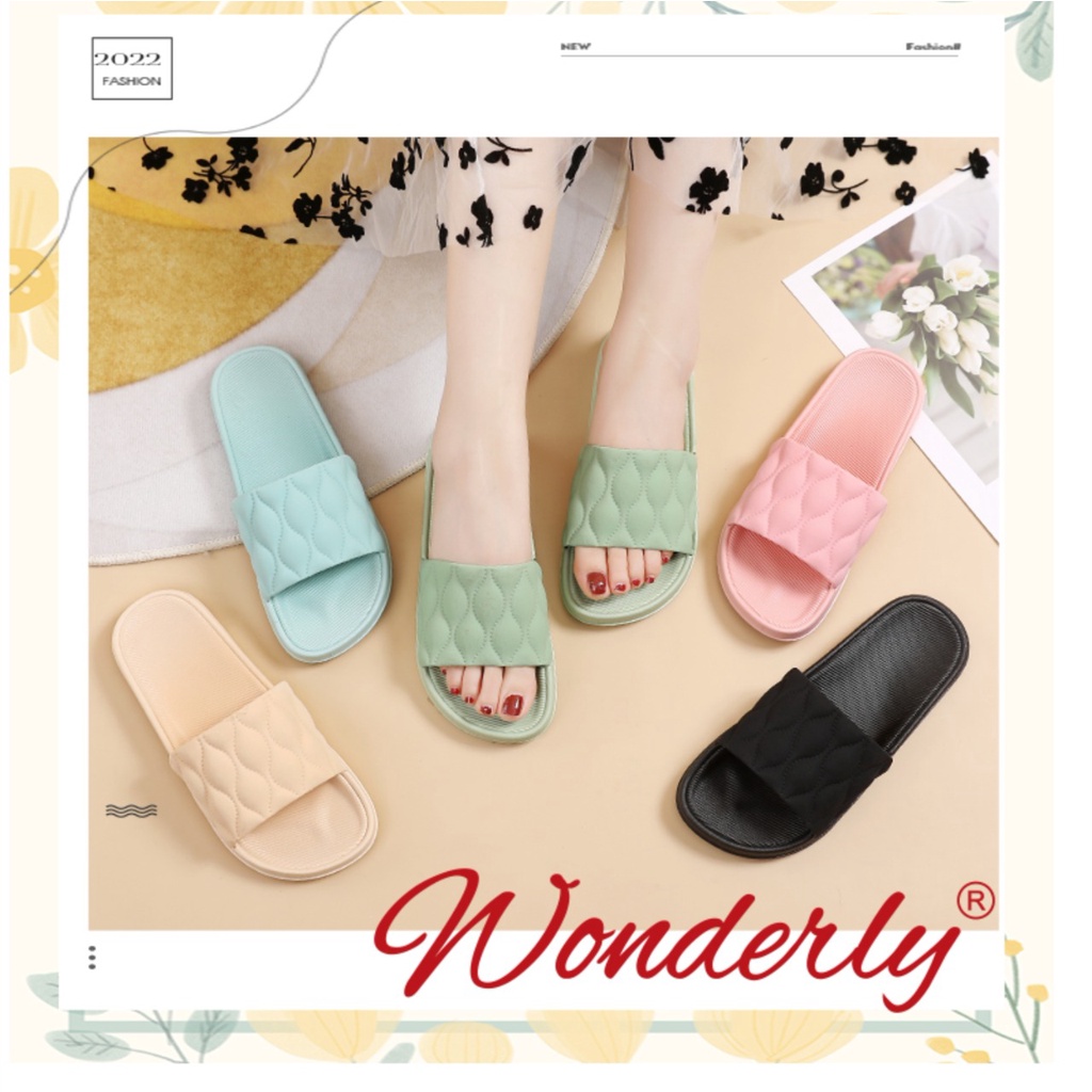 Wonderly Sandal Slop Wanita Flat Jahit V202-A35 PVC