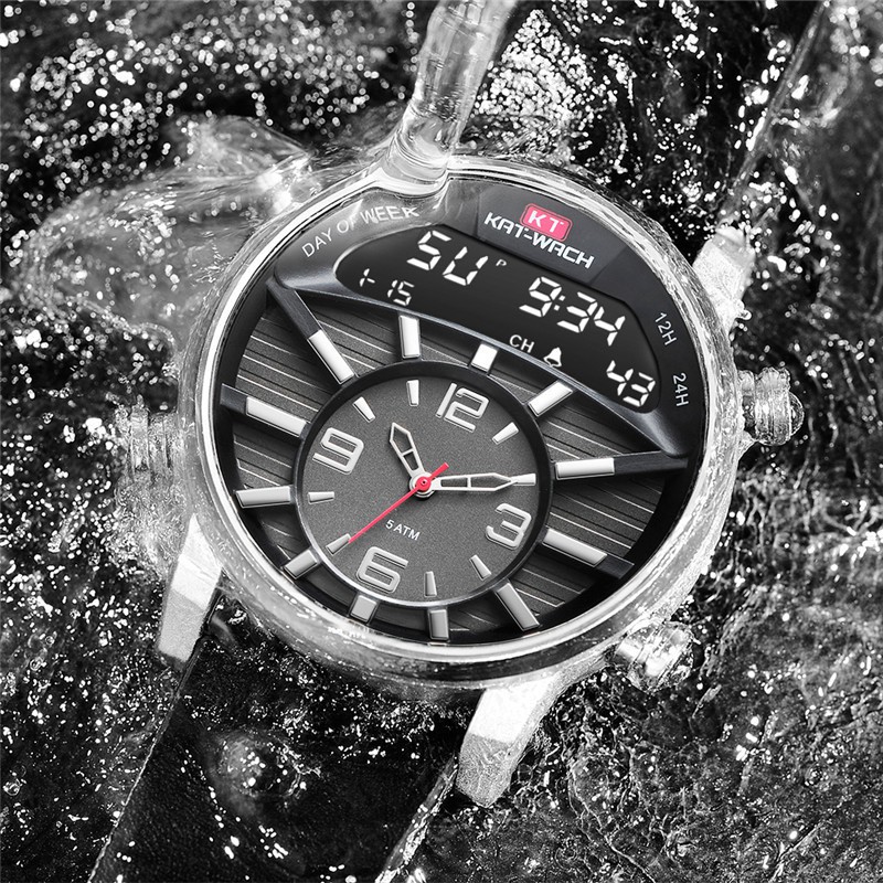 KAT-WACH KT1819 Jam Tangan Pria Digital Analog Tali Kulit WATCHKITE WKOS