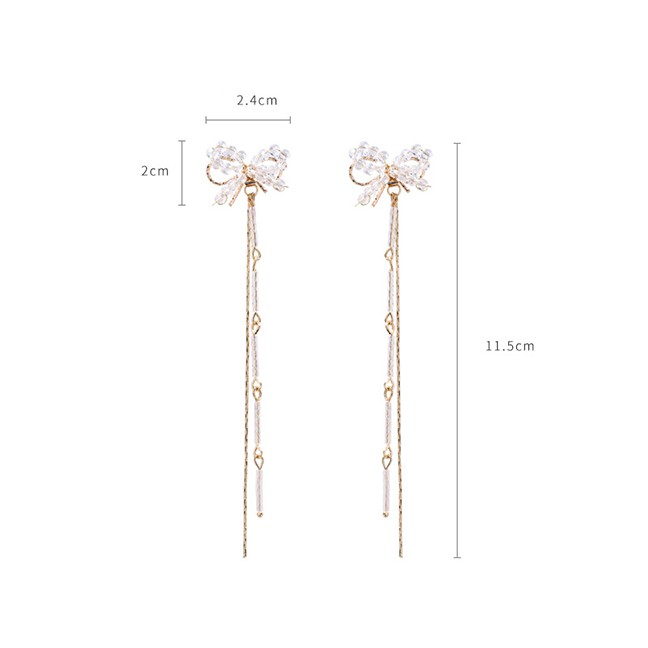 LRC Anting Tusuk Fashion Gold 925 Silver Needle Bow Chain Tassel Earrings F88954