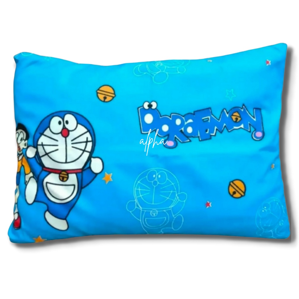 sarung bantal dan guling 1set murah motif anak karakter kartun doraemon bahan katun disperse warna tidak luntur