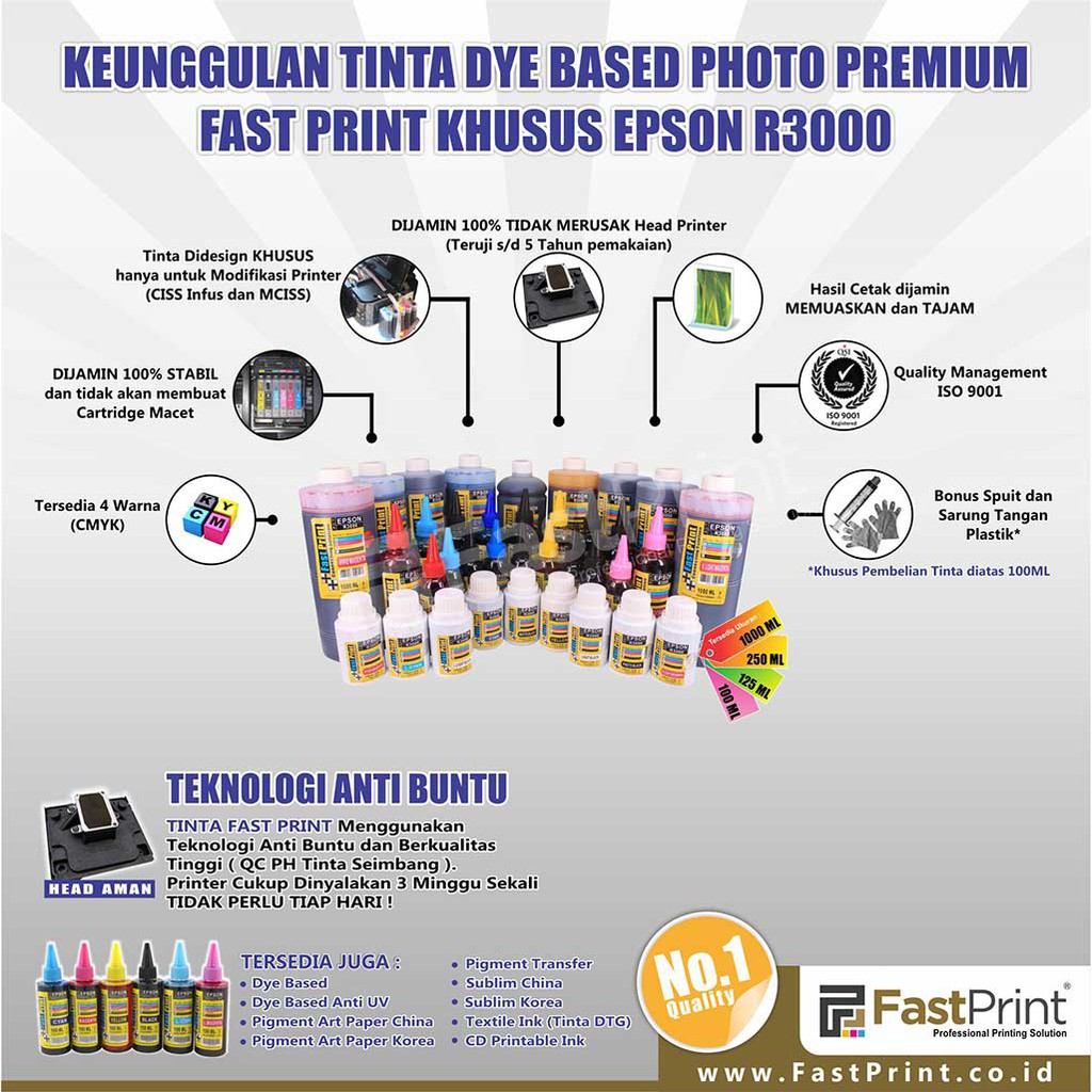 Fast Print Dye Based Photo Premium Epson R3000 - Cyan - 250ML