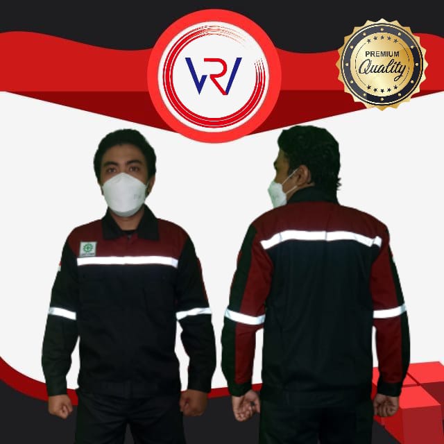 Kemeja Safety Wearpack Proyek K3 | Kombinasi Maroon - Hitam