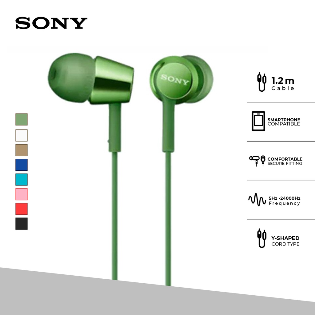 Earphone Sony MDR-EX155AP Handsfree Mass Model In-Ear - Green Earphone Headset Original