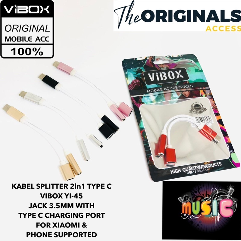KABEL SPLITTER 2in1 TYPE C VIBOX YI-45 JACK 3.5MM WITH TYPE C CHARGING PORT FOR XIAOMI
