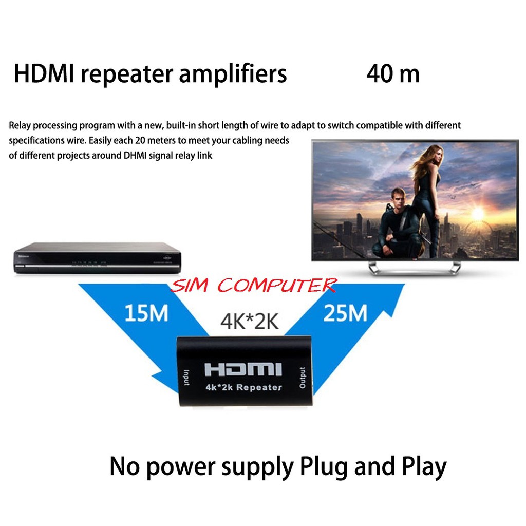 HDMI Repeater Extender Amplifier Booster Adapter UP to 40M