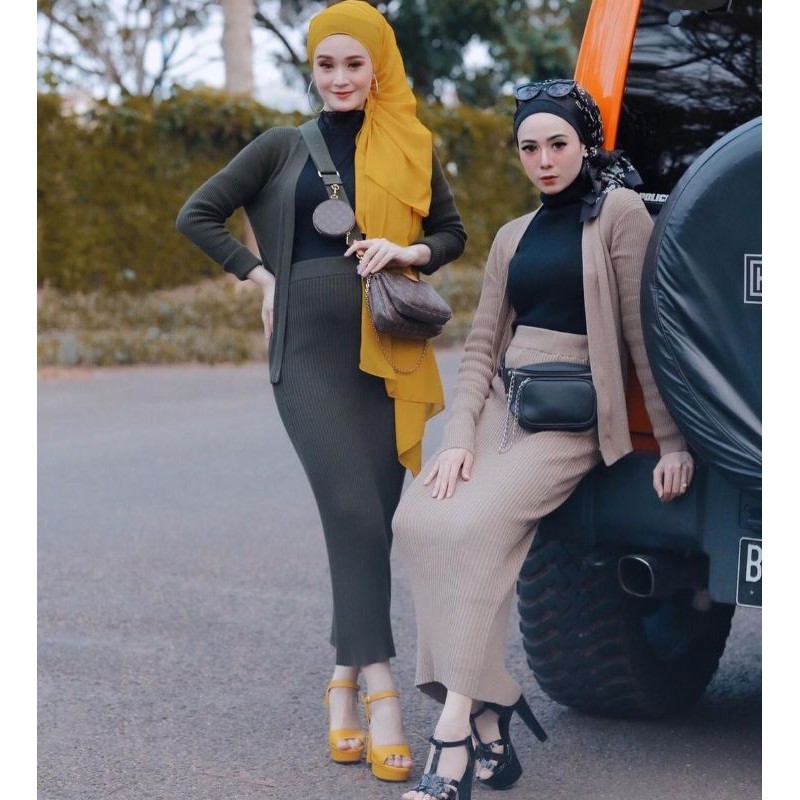 Rok Span Rajut Setelan Rib knit set