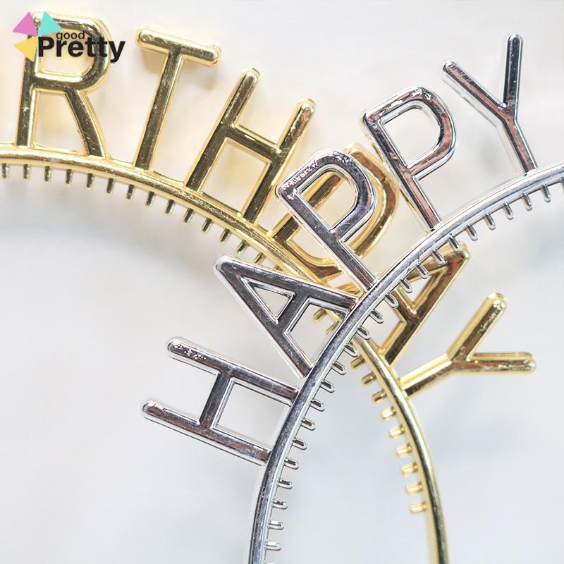 Bando Happy Birthday Jepit Rambut Bentuk Mahkota Tulisan Warna Rose Gold Silver Untuk Dekorasi Pesta Ulang Tahun ikat kepala