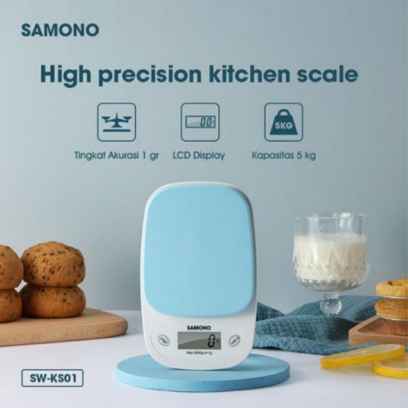 SAMONO SW-KS01 5Kg High Precision Multifunctional Kitchen Electric Scale with LCD Display Blue ori