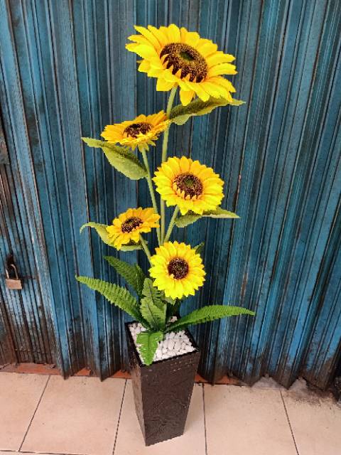 POHON BUNGA MATAHARI ARTIFICIAL DENGAN POT KAYU, BUNGA SUDUT, BUNGA DEKORASI