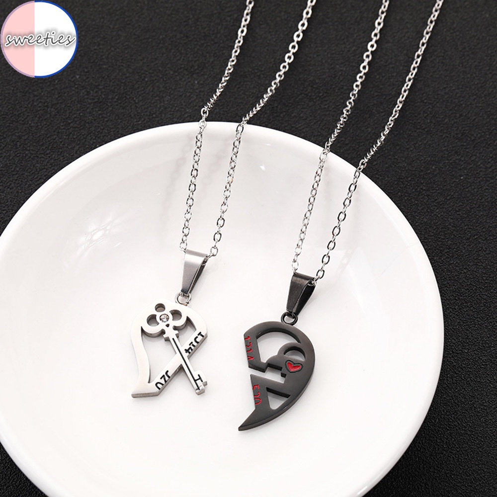 2pcs Kalung Rantai Pasangan Dengan Liontin Hati Untuk Hadiah Valentine