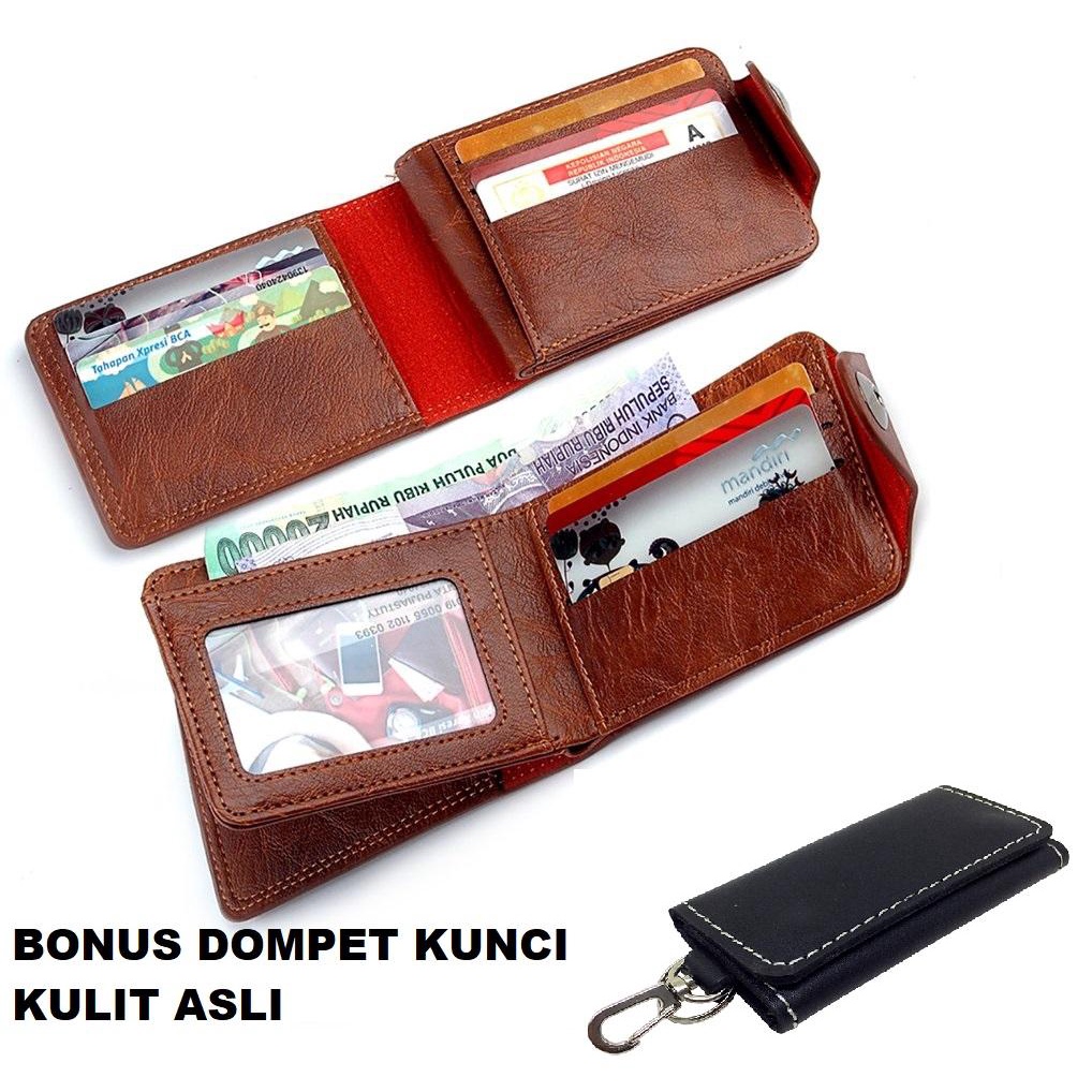 Dompet Pria Elegant model Kancing Dompet Casual Branded 3/4 (BONUS DOMPET KUNCI KULIT )