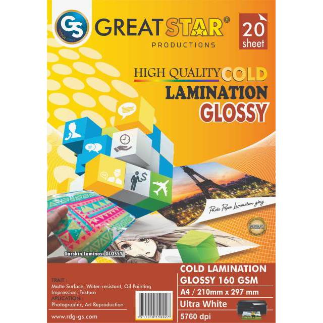 

H7Y LAMINASI DINGIN GLOSY 160 GSM A4/20 Lembar GREAT STAR