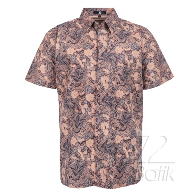 KEMEJA BATIK PRIA Lengan Pendek Premium Warna Cream Coklat Muda 721756 Cap 72 - Baju Kemeja Atasan Pakaian Setelan Batik Pria Cowok Laki Laki Remaja Keluarga Kantor Lengan Pendek Modern Slimfit Slim Fit Premium Kekinian