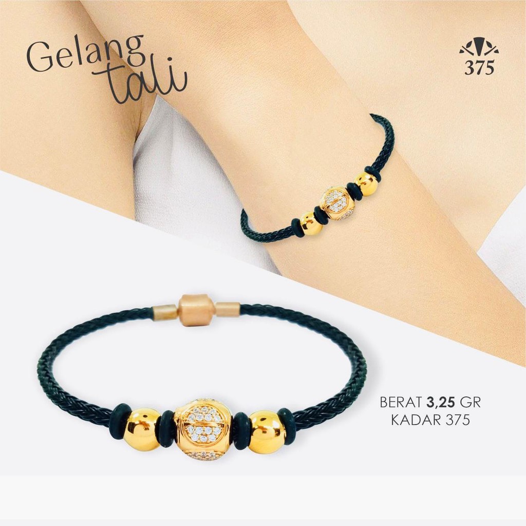 GELANG TALI ANTI AIR WATERPROOF EMAS ASLI BULAT TIGA KADAR 375