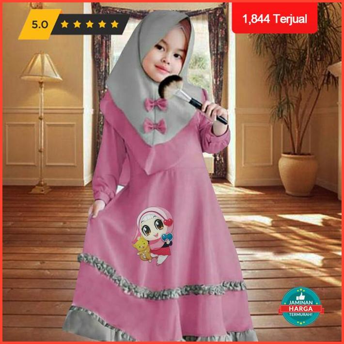 Setelan Baju Gamis Muslim Anak Perempuan Marsha Boneka Lampu Led Hq